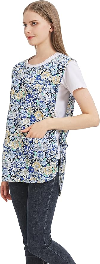 Nanxson Women Cobbler Apron with 2 Patch Pockets Cotton printed Smock with Side Ties for Work Chef kitchen CF3187