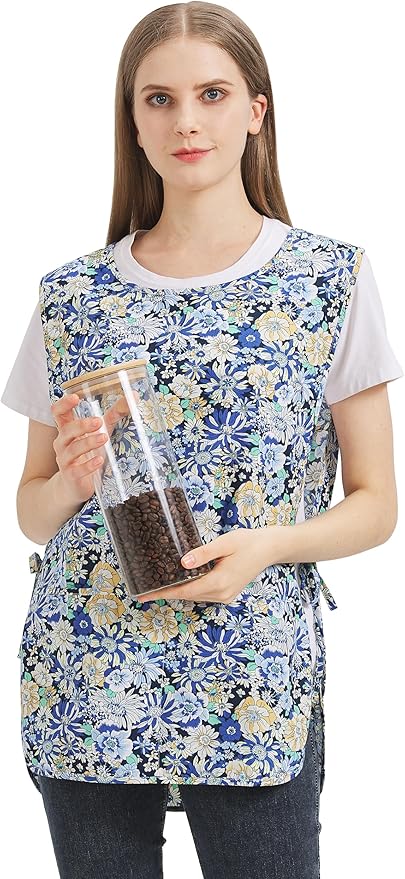Nanxson Women Cobbler Apron with 2 Patch Pockets Cotton printed Smock with Side Ties for Work Chef kitchen CF3187