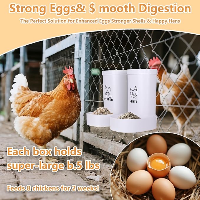 2-Pack Chicken Grit and Oyster Shell Feeder, No Waste Hanging Poultry Feeders for Outdoor Use, Plastic Chicken Feeder for Chickens, Hens, Chicks & Ducks