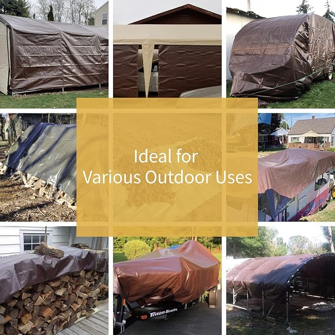 GUARD SHIELD Brown/Green Tarp 8x8 Feet Medium Duty Outdoor Waterproof Multi Purpose Poly Tarps Cover 7mil (2-Pack)