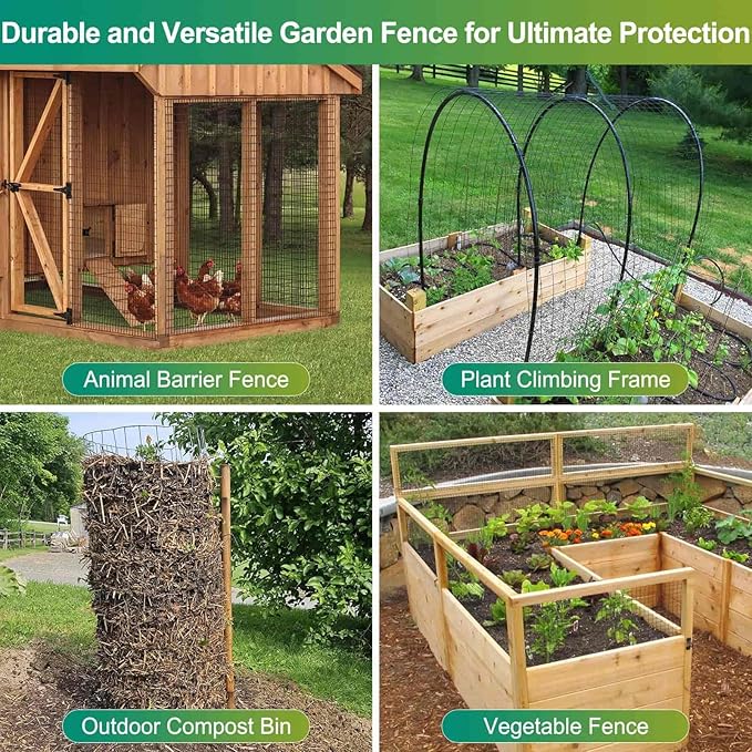 Black PVC Coated Welded Wire Fence 24 Inch x 49 Foot, 2.4" x 2.4" 14GA Garden Fence Roll Vinyl Coating Metal Wire Mesh Fence for Yard Vegetable Plant Protection Outdoor Dogs Poultry Netting