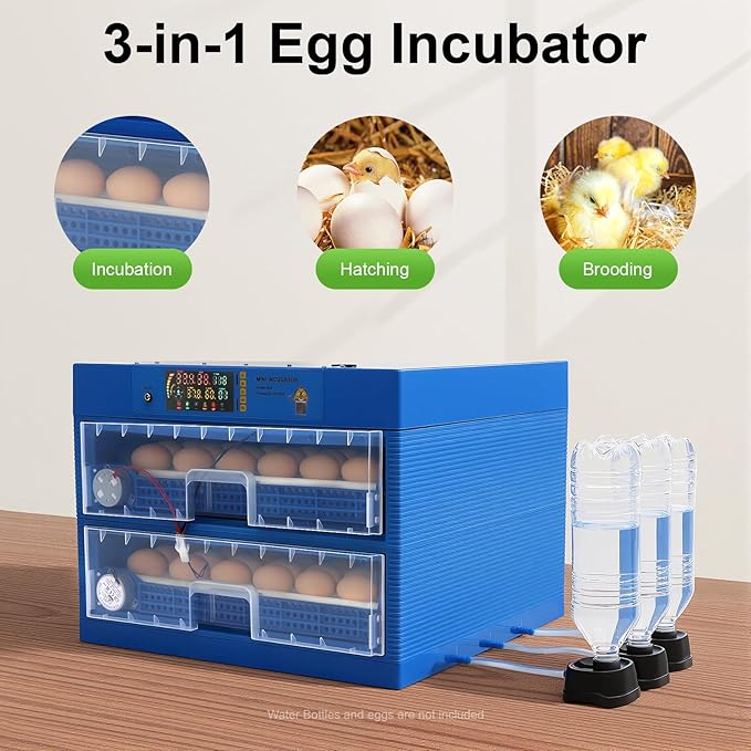 128-Egg Incubator with Automatic Turning, Digital Temperature & Humidity Control - Poultry Hatcher Machine for Chicken, Duck, Goose, Quail & Bird Eggs-Blue