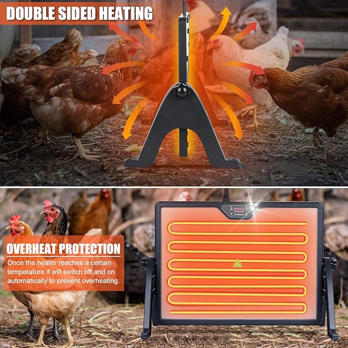 Chicken Coop Heater Radiant Chicken Heater for Inside Coop 180W with Remote Control Timing Function, Adjustable Temp, Light, Perfect Chicken Coop Accessories Kitten Puppy Pets for Winter(Fahrenheit)