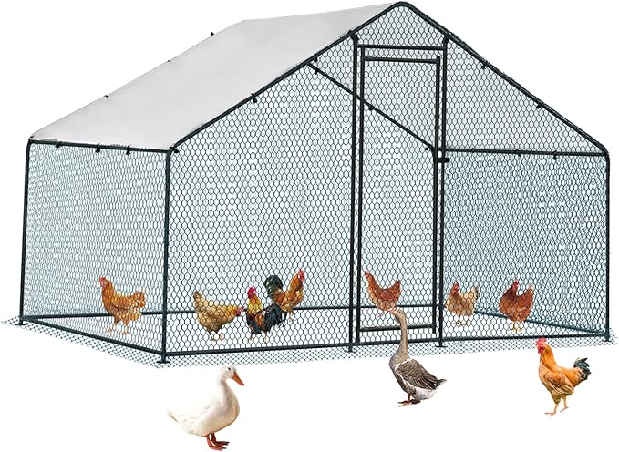 Outvita Chicken Coop, 6.5×10 FT Large Metal Chicken House, Poultry Habitat Cage with Waterproof Cover, Walk-in Chicken Run Pen for Small Animals Yard Farm Patio（Black Electrophoresis Process）