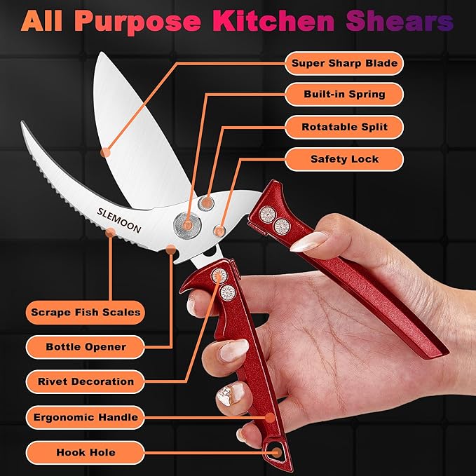 Heavy Duty Poultry Shears Meat Cutting Dishwasher Safe and Food Stainless Kitchen Shears Kitchen Scissors for Chicken Turkey Thanksgiving,Gift Box,burgundy