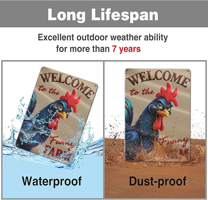 Welcome to The Funny Farm Aluminum Sign Humorous Chicken Coop Sign Rustic Farmhouse Welcome Sign for Backyard Flock 8x12 Inches Outdoor Metal Decor Style-02