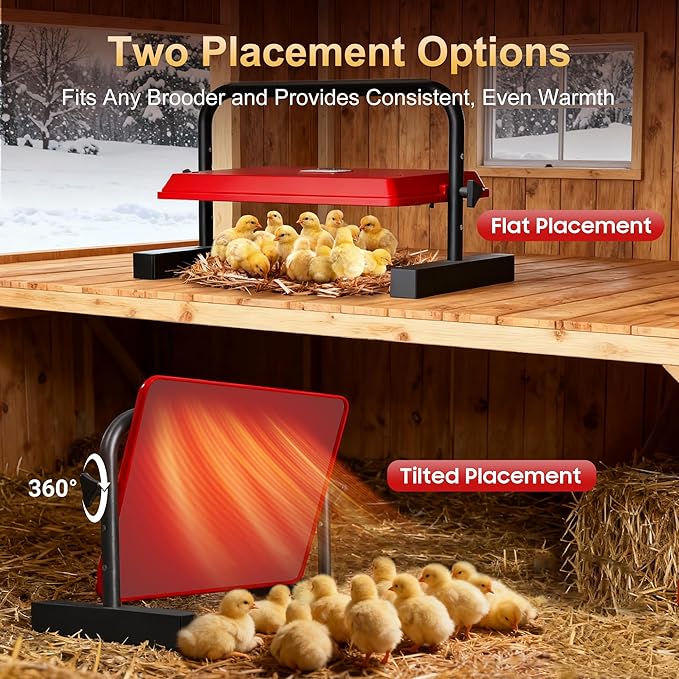 Chick Heat Plate, 15" x 10"Large Brooder Heating Plate for Poultry, Safe Chicken Brooder Heater, Chick Warmer, 60W, 3 Levels, Fast & Even Heating, 3 Adjustable Height/Angle, Energy-Saving