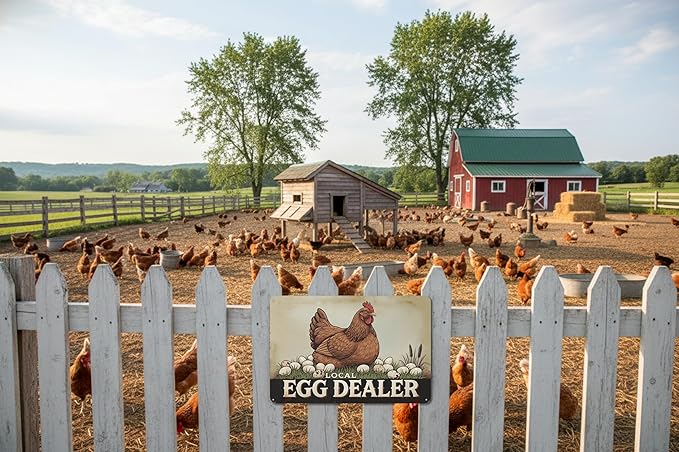 Local Egg Dealer Funny Chicken Coop Sign Farm Fresh Eggs Aluminum Sign Humorous Poultry Farm Decor Gift for Chicken Lovers Rustic Metal Sign 8x12 Inches Style-06