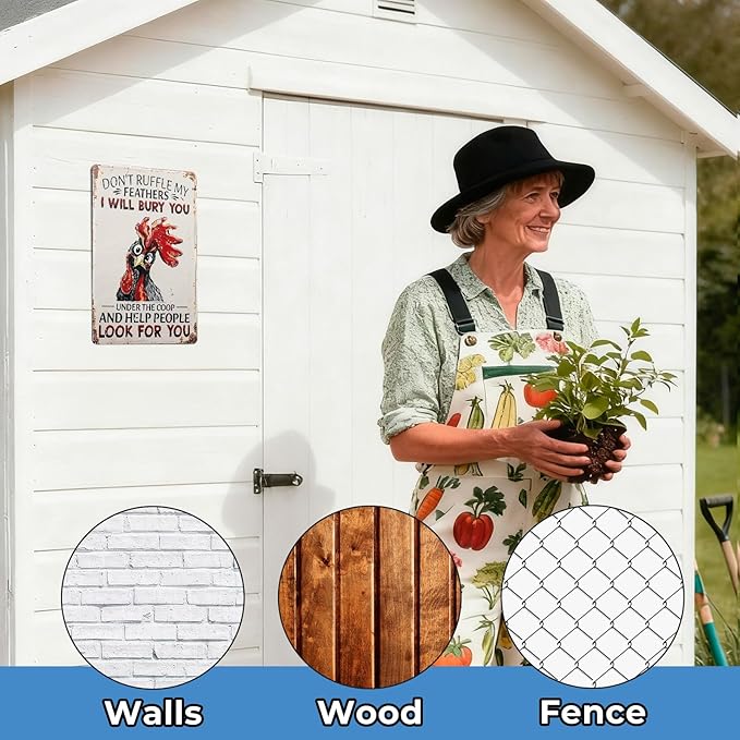 Funny Tin Signs Chicken Coop Decor Outdoor Vintage Rooster Gifts Yard-signs Decorative Signage For Farm and Garden 8×12 inches (G)