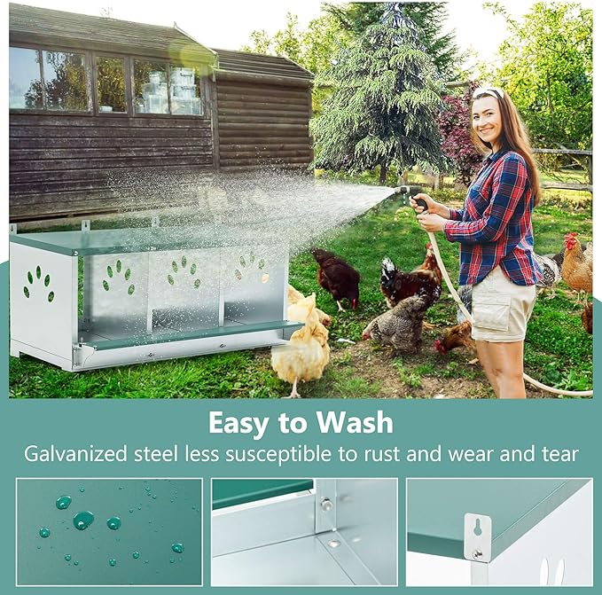 Chicken Nesting Box, 3 Compartment Hens Nest Boxes, Metal Nesting Chicken Laying Box for Outdoor Chicken Coop Cages Farm Yard, Green (3 Holes)
