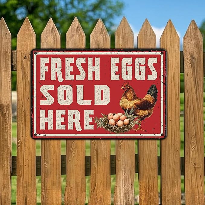 Vintage Farm Fresh Eggs Chicken Coop Metal Sign Funny Fresh Eggs Sale Here Farm Tin Poster Outdoor Farmers Market Wall Decor 12x16 Inch