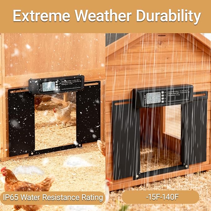 Automatic Chicken Coop Door Solar Powered | Chicken Coop Accessories Auto Chicken Door with LCD Display, 4 Working Modes, 7W High-Power Solar Panel & IP65 Waterproof