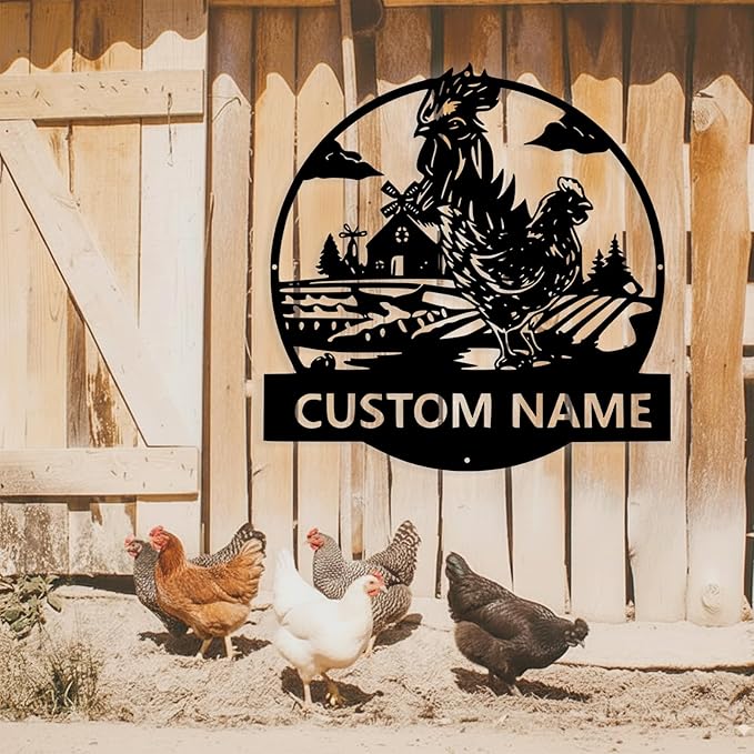 Custom Chicken Coop Metal Sign, Personalized Chicken Coop Sign for Outside, Custom Metal Hen House Farm Signs, Chickens Hen House Farmhouse Wall Art Decor