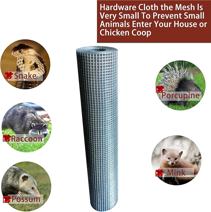 Galvanized Hardware Cloth 24in X 20ft, 1/4 Inch 23 Gauge Galvanized After Welding Square Mesh, Wire Mesh, Chicken Wire Fence, Rabbit/Snake Fences - Metal cage for Protecting Vegetables, Garden & Home