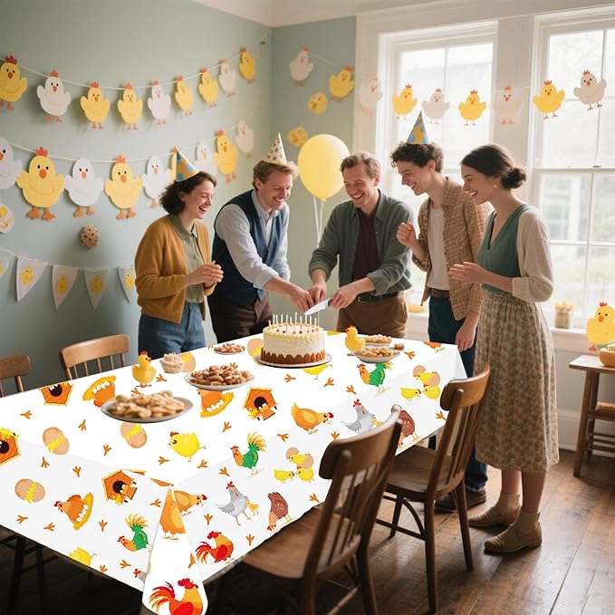 umoni Chicken Party Tablecloth Chicken Birthday Party Supplies 2PCS Chicken Birthday Table Covers Farm Chick Theme Tablecloths for Yard Hen Baby Shower Table Decor