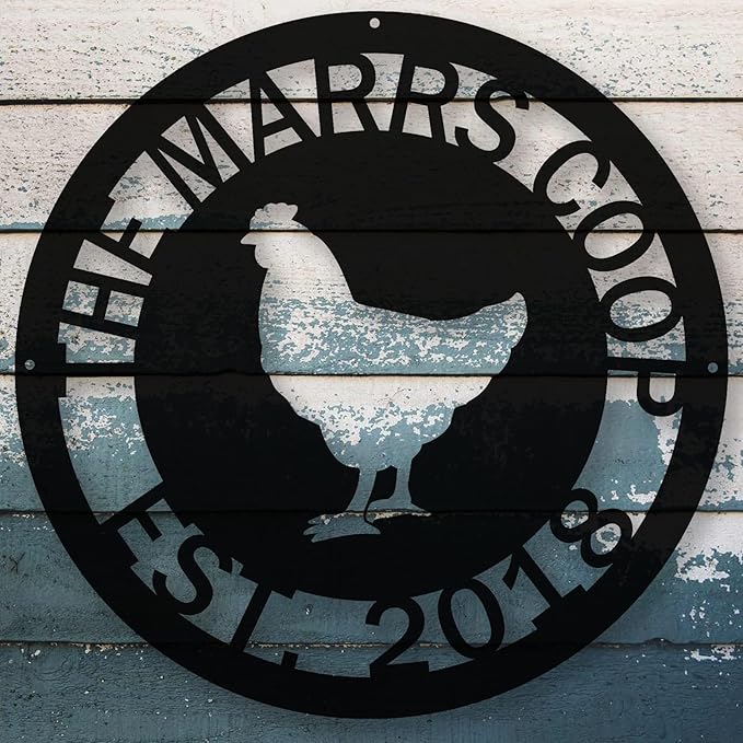 Rustic Farmhouse Chicken Coop Sign Custom Metal Hen House Nameplate Personalized Poultry Barn Wall Art Backyard Homestead Decor Vintage Barnyard Hanging Plaque Gift for Farmers and Chicken Enthusiasts