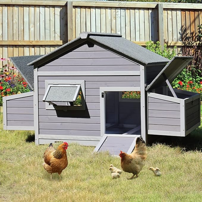 Aivituvin Chicken Coop with Two Large Nesting Boxes Wooden Hen House Outdoor Poultry Cage Duck Coop Weatherproof