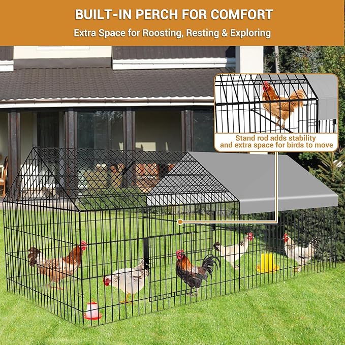 Chicken Coop 87"×40" Metal Portable Black Duck Coops Enclosure with Waterproof Cover Chickens Cage Runs for Yard Outdoor Backyard Farm Duck Pen Chicken Tractor for Rabbit, Dog, Cat,Small Animal