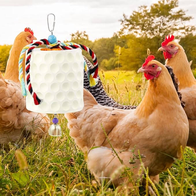 Oooct Large Chicken Chewing Toy, Chick Beak Grinding Calcium Stone with Bells, Chicken Coop Accessories, Cage Toys for Cockatiel Parakeet Parrot Budgies Rat Hamster Rabbit Bunny Green