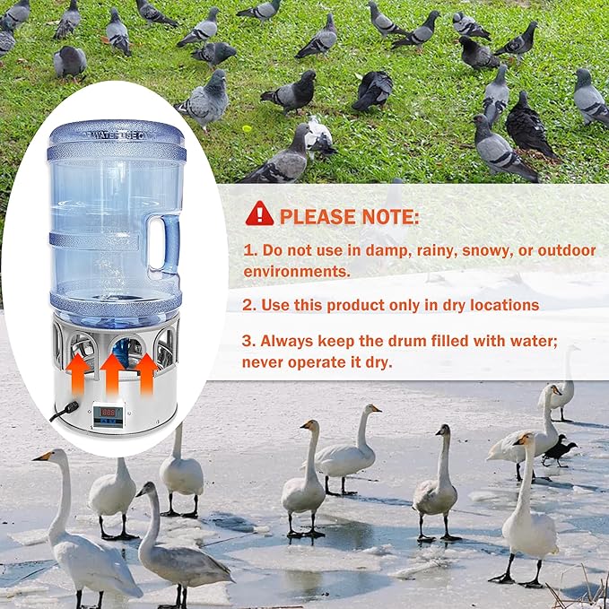 5 Gallon Heated Chicken Waterer Poultry Water Heater for Winter Stainless Steel Adjustable Temperature 8 Drinking Ports Heated Water Bowl for Chickens Ducks Geese Pigeons