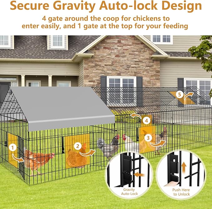 Chicken Coop 130"x40"x40" Metal Portable Black Duck Coops Enclosure with Waterproof Cover Chickens Cage Runs for Yard Outdoor Backyard Duck Pen Chicken Tractor for Rabbit, Dog, Cat