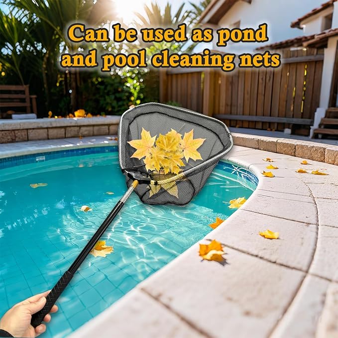 Poultry Net Chicken Catcher, with 2 Telescoping Poles, 2 Nets, and 1 Leg Hook, Farm Animal Capture Tool, for Small Cat Duck Goose Outdoor Animals Fishing Landing Net Handy Coop Accessories
