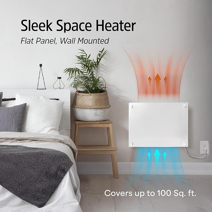 EconoHome Convection Wall Heater with Thermostat - 250W Electric Wall Mounted Space Heater Panel - Updated Model, 120V - Heats Rooms up to 120 Sq Ft