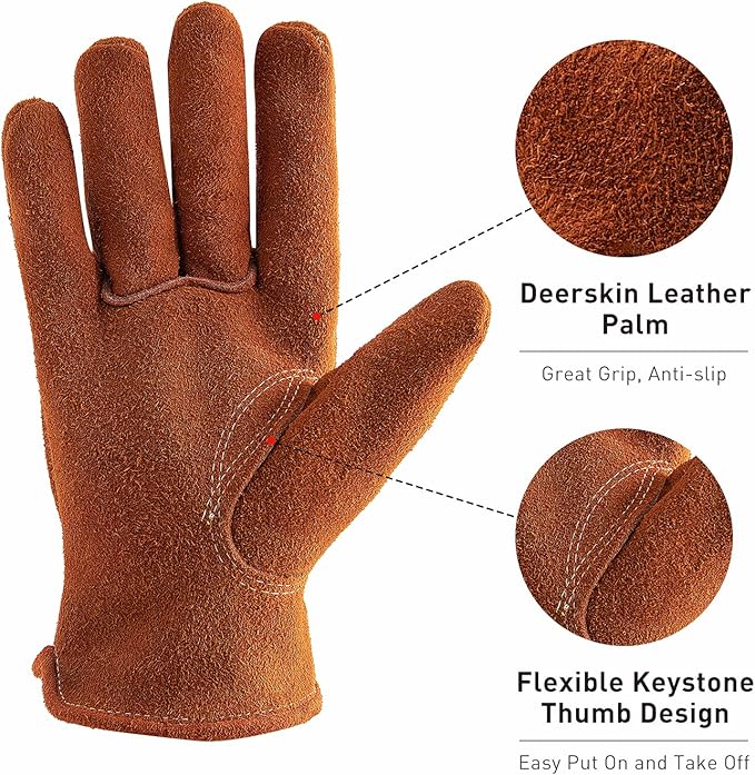 HLDD HANDLANDY 2 Pairs Leather Work Gloves for Men & Women, Reinforced Durable Palm for Welding, Farm, Gardening, Driving