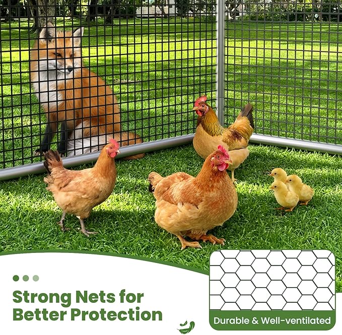 Large Metal Chicken Coop Run with Roosting Perch, Outdoor Poultry Cage with Waterproof & UV-Resistant Cover for Chickens, Ducks, Rabbits in Yard or Farm Use, Spire Roof(8.9'W x17.7'L x 6.6'H)