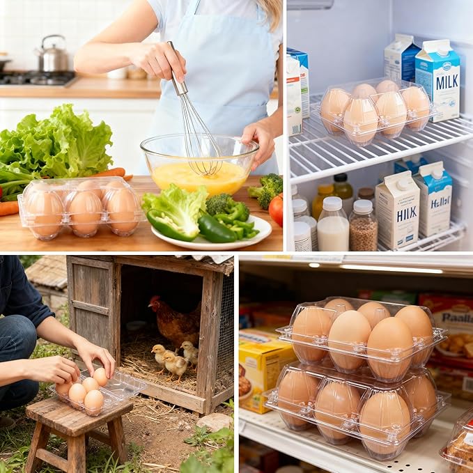 24Pack Plastic Clear Egg Carton for 6 Eggs,Egg Tray Reusable Medium Size Egg Cartons Perfect for Egg Trader Market Farmers Display Farmer Camping Picnic Travel Storage