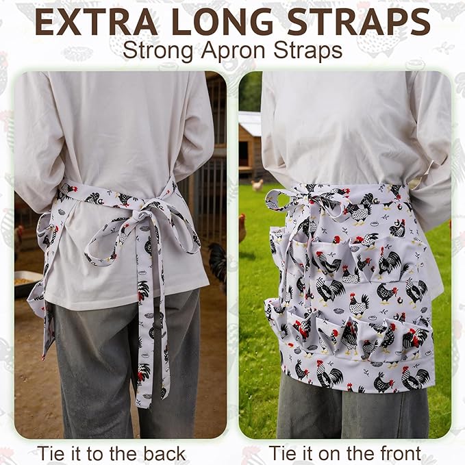 Egg Collecting Apron, 12 Pouches Chicken Egg Apron, Farmhouse Aprons for Chicken, Duck, Goose, Bird, Various Poultry Collection Parent-Child Activities