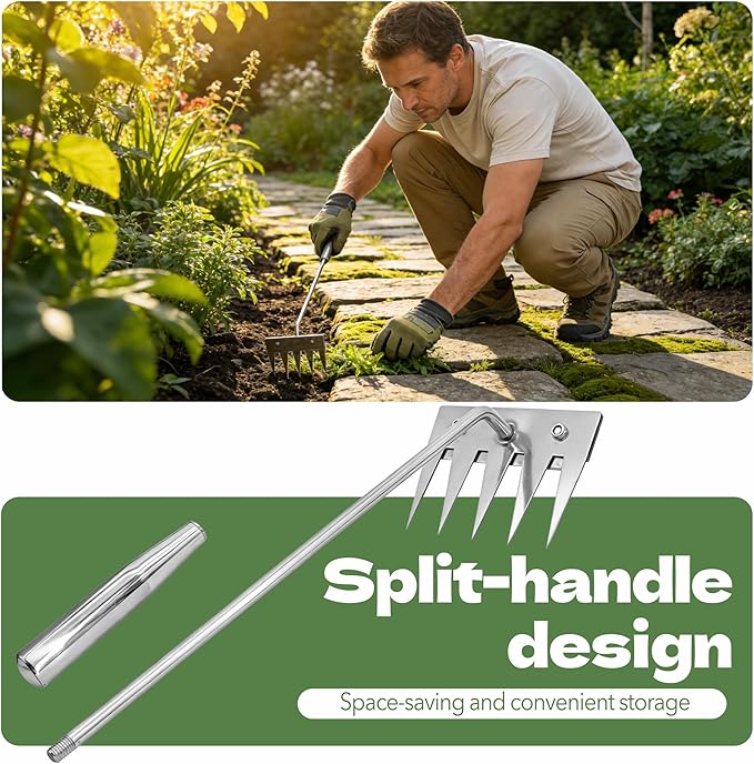 2Pcs Weed Puller Tool, 2026 Portable Manual Weeding Tools Gardening, 5 Teeth Head Stainless Steel Hand Garden Weeding Rake, Weed Remover Tool for Gardening Backyard Yard Farm Planting Weeding