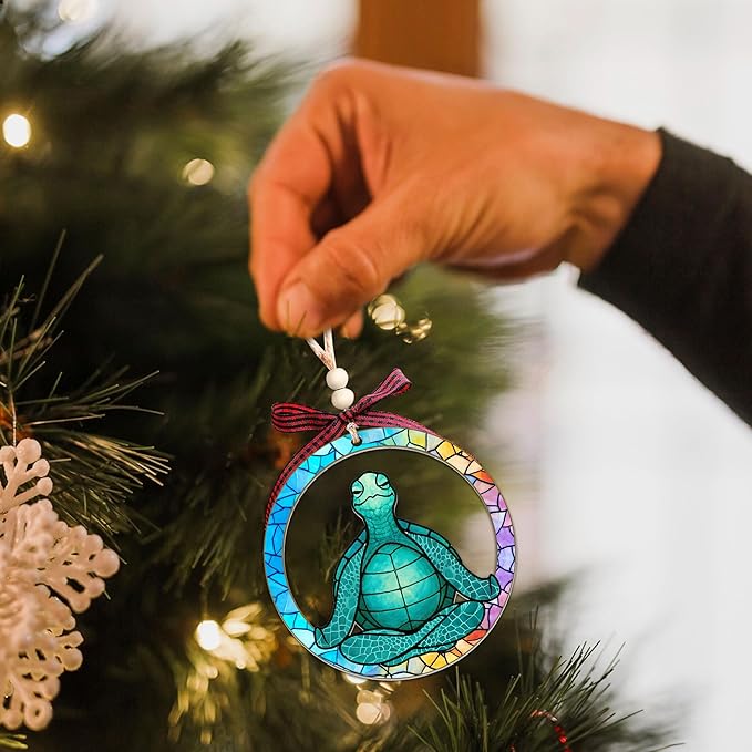 Yoga Christmas Ornament - Sea Turtle Meditating Zen Gifts for Women, Yoga Lovers, Instructors, Teachers, Mom, Friend - Meditation Acrylic Christmas Ornament