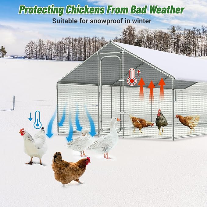 UNIFAMILY 2pcs Chicken Coop Cover for Winter, 11.1x6.2 Ft White Chicken Coop Tarp Cover Waterproof, Chicken Run Tarp for Insulation Coop, Windproof Winterizing Covering for Poultry Cage