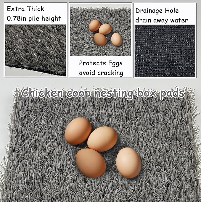 PINVNBY 4 Pcs Washable Chicken Pads for Nesting Box,Artificial Grass Mat for Chicken Coop Laying Hen Nest Bedding Fake Grass Synthetic Turf Mats for Pet Garden Lawn Indoor Outdoor(Gray)