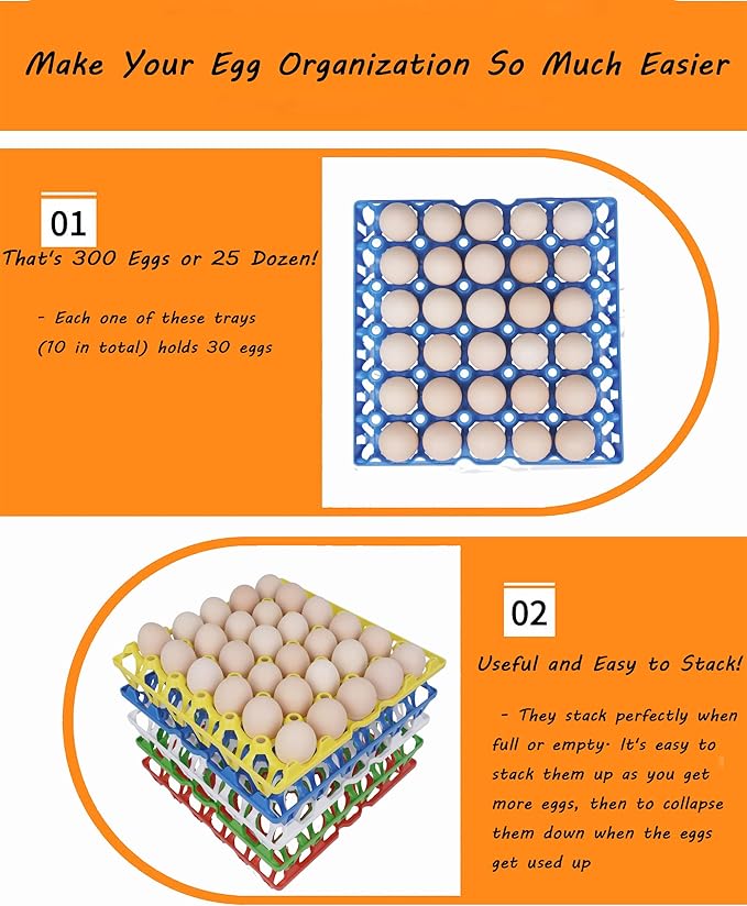 10Pcs Plastic Egg Tray 30-Cell Egg Flats Egg Crates, Stackable Egg Cartons Flats for Egg Packing, Storage, Shipping Fresh Eggs
