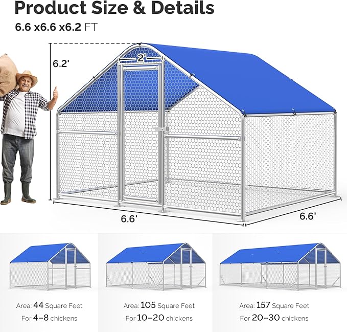 Large Metal Chicken Coop with Hexagonal Chicken Wire, Chicken Coop Run Pen for Yard with Waterproof Cover, Outdoor Large Walk-in Chicken Coops for 8 Chickens Duck Pen House Cage Run