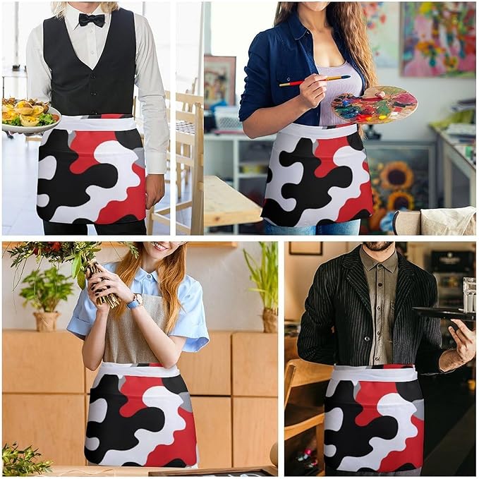 Unisex Apron for Cooking Server Waitress Half Waist Apron with 3 Pockets