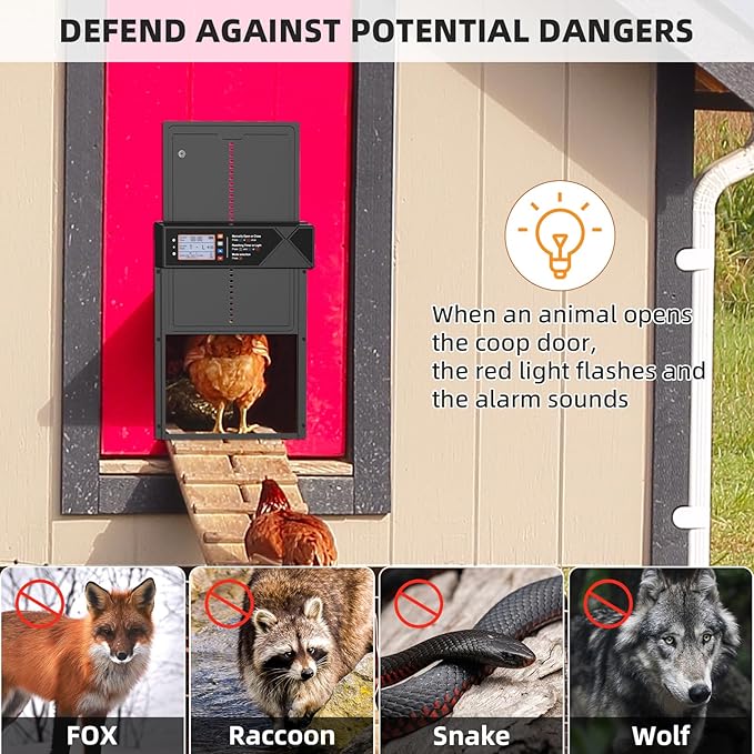 Automatic Chicken Coop Door, 4 Modes LCD Display Chicken Coop Door Solar Powered with Timer & Light Sensor, Aluminum Alloy Automatic Chicken Door with Anti-Pinch, IPX4 Waterproof