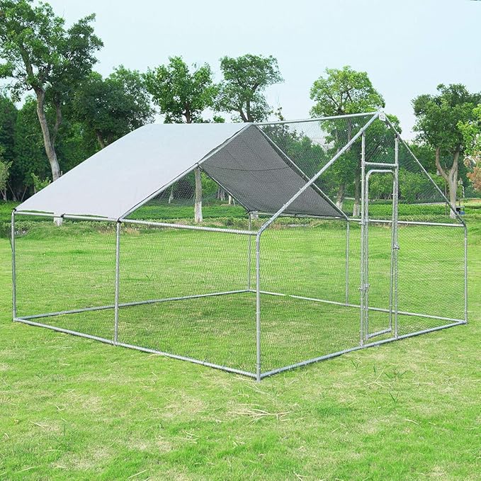 Giantex 13ft Large Metal Chicken Run, Walk-in Chicken Coop with Waterproof Cover, Poultry Habitat Hen Cage Run House Rabbits Pen House for Outdoor Backyard Farm (13 x 10 ft, Spire)