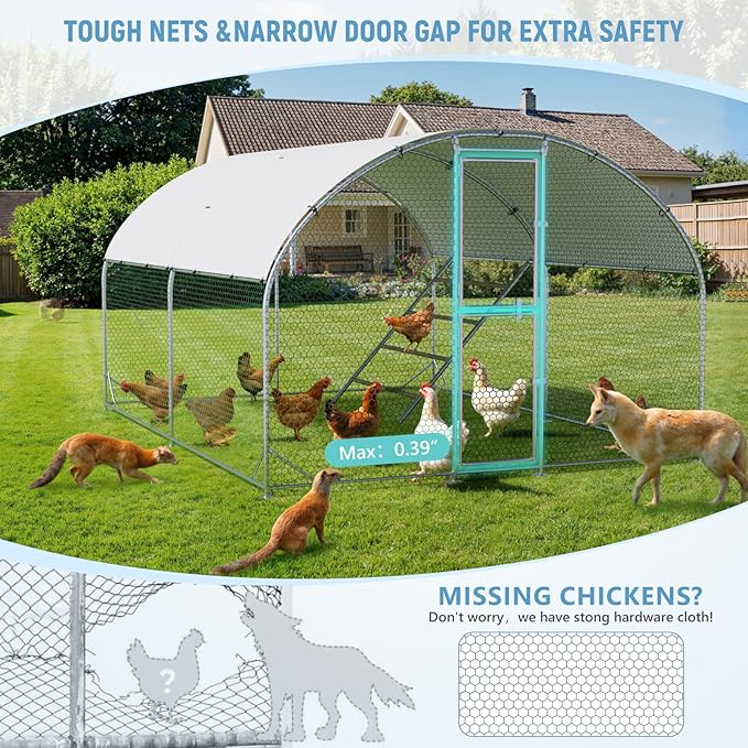 Large Metal Chicken Coop 10x13x6.5FT,Chicken Run for Yard with Feeding Door, Round Top Walk-in Chicken Pen,Outdoor Poultry Cage with Anti-UV Cover,Duck Rabbit House
