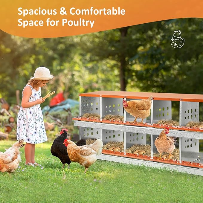Nesting Boxes for Chickens, 10 Compartment Chicken Nesting Box with Automatic Egg Collection, Chicken Coop Accessories Galvanized Steel, Roll Away Nesting Box for Chickens, Hens, Ducks