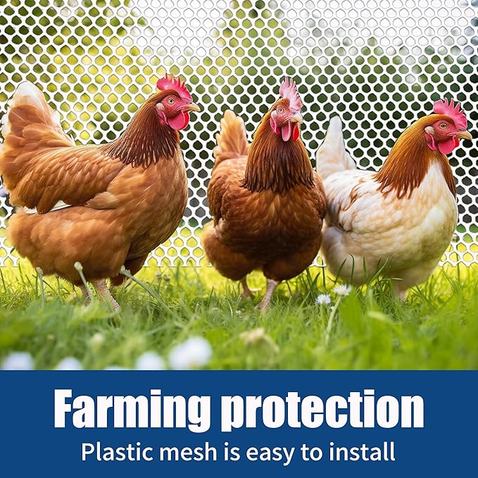 15.7IN x 20FT White Plastic Chicken Wire Mesh Roll, 500GSM Heavy Duty Hexagonal Netting - Garden Fencing for Poultry, Dog Rabbit Barrier, Floral Craft Wire, Durable Cuttable Mesh Fencing
