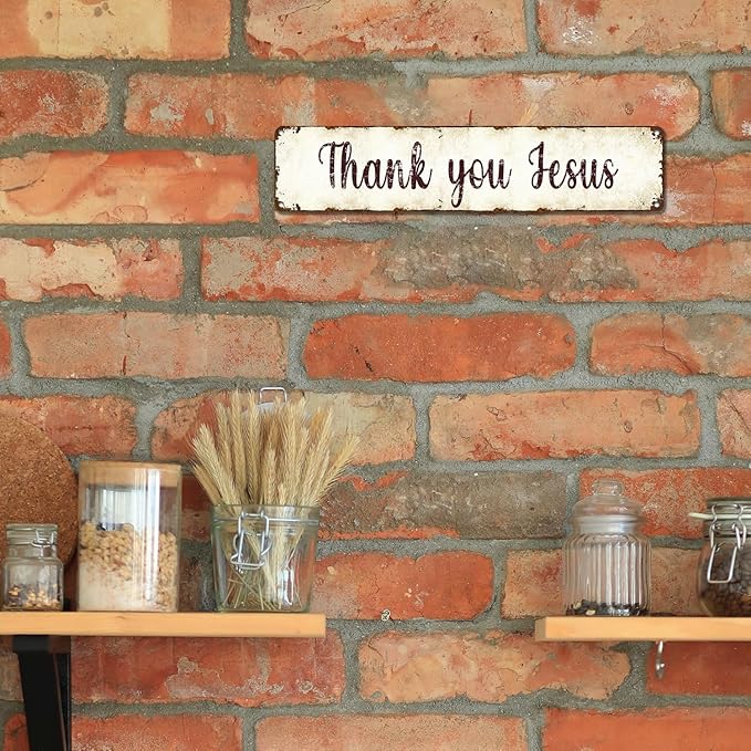 Jesus Tin Sign Wall Art - 4x16 Inch Rust-Resistant Religious Decor, Inspirational Catholic Christian Gifts for Home/Church/Office - Indoor/Outdoor Spiritual Art