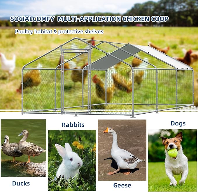 20 X 10FT Large Metal Chicken Coop Walk-in Poultry Cage with UV-Anti & Waterproof Cover Hen Run House Duck House Rabbits Habitat Cage Spire Shaped Coop for Outdoor Backyard Farm Use