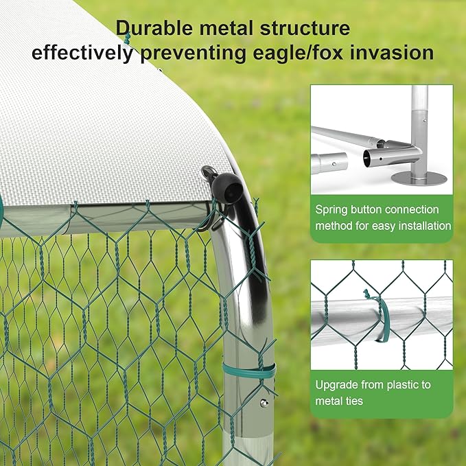Large Metal Chicken Run, Chicken Coop with Lockable Door Spire Shape Walk-in Chicken Hen House with Waterproof & Anti-UV Cover for Duck Rabbit Habitat Cage Outdoor Poultry Cage for Yard Farm