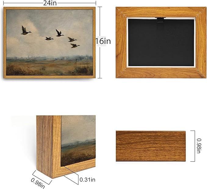 Framed Vintage Flying Duck Canvas Wall Art Wildlife Poster Print Natural Wilderness Picture Retro Wild Duck Painting Artwork Wall Decor for Bedroom Living Room Kitchen 16x24in