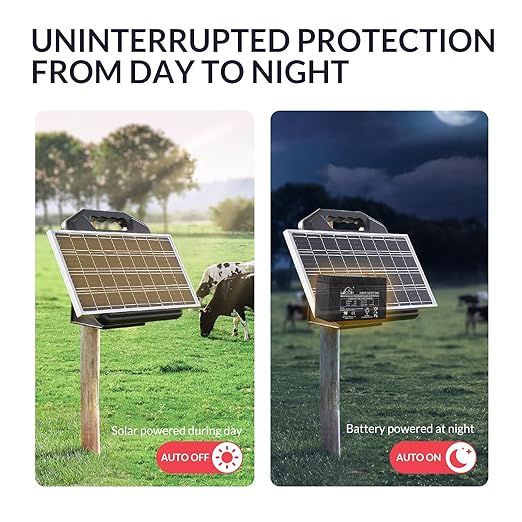 S2500 2.2 Joule Solar Fence Charger, 60 Miles Solar Electric Fence Charger for Livestock, Horses, Cattle Sheep, Portable and Super Tough