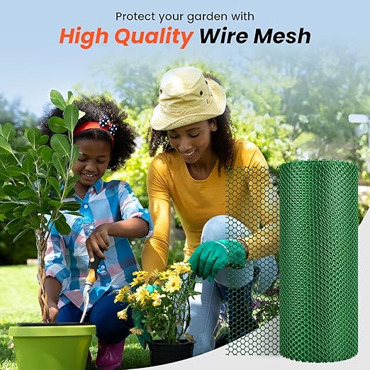 16IN x 50FT Plastic Chicken Wire Mesh, Chicken Wire for Floral Arrangements, Chicken Wire Mesh for Crafts with 100 Pcs Zip Ties, Mesh Fence for Dogs, Deers, Poultry