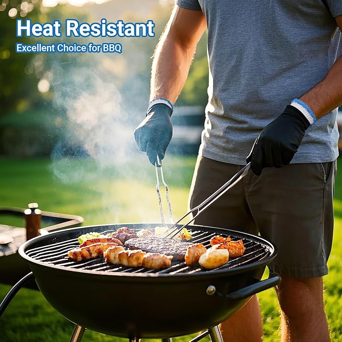 100 PCS Disposable Black Nitrile BBQ Gloves - 5 Mil Heavy Duty Latex Free for Cooking, Serving, BBQ, Barber, Butcher, Chef, with 12 Pairs Cotton Glove Liners Men & Women, Medium
